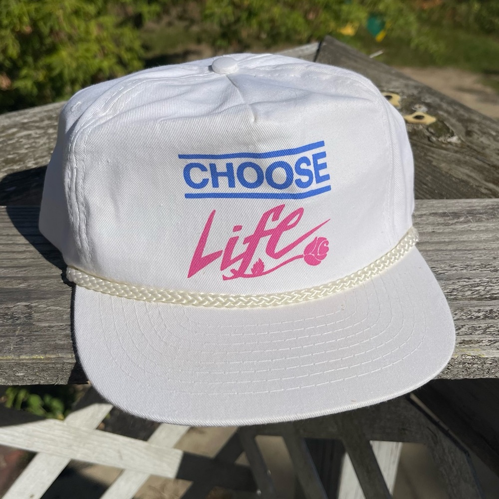 Vintage CHOOSE LIFE SnapBack Hat White Trucker Style Cap Pro Life Slogan